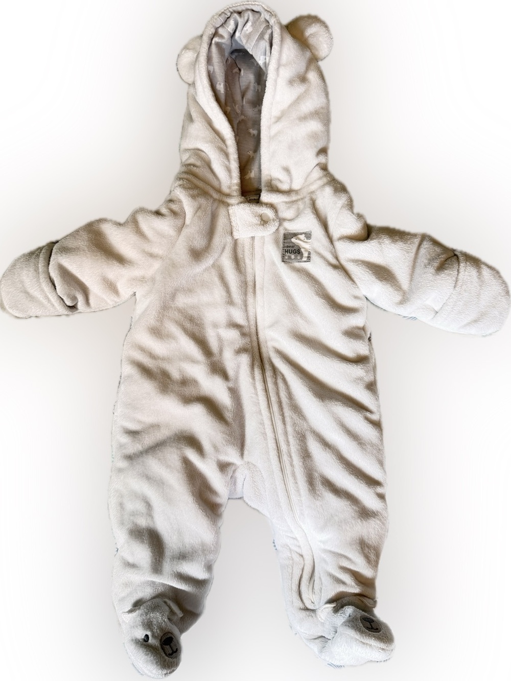Baby Bear White One-Piece Bunting with Hood